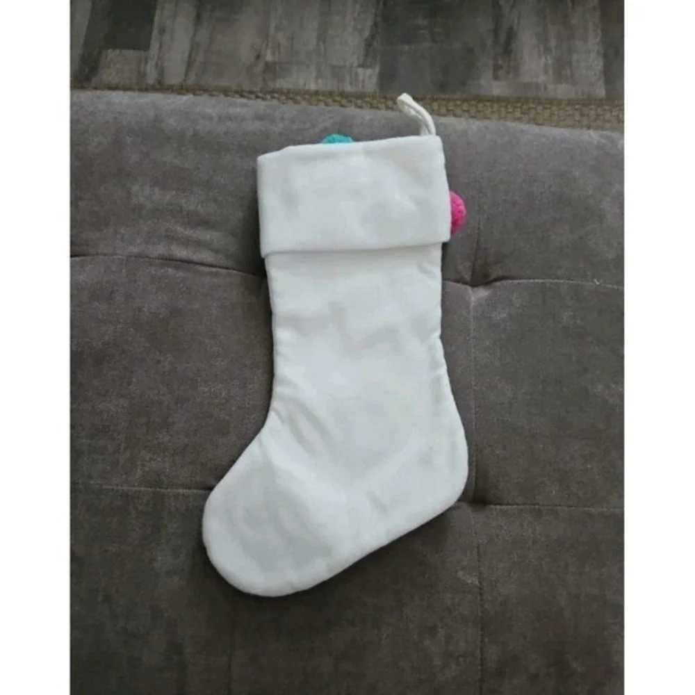 Pink & White Christmas Pom Pom‎ Stocking